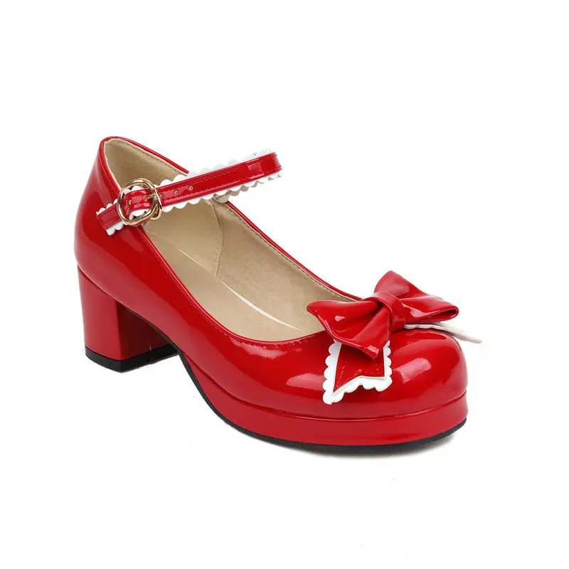 

Sweet Lolita Girls Shoes Fashion Women Mary Janes High Heels Patent Leather Wedding Party Women Pumps Vintages Cosplay 32-48