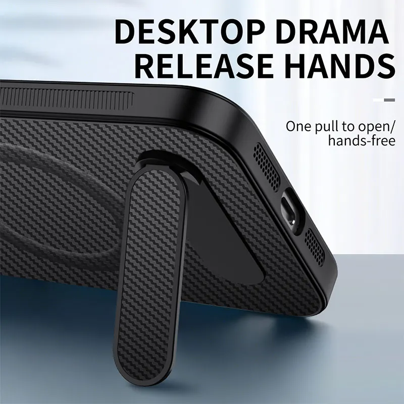 Magnetic PU Leather Carbon Fiber Textured Case with Magsafe Holder