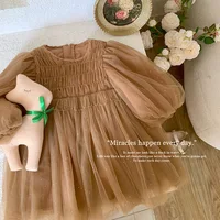 Style coréen nouveau printemps automne enfants fille robe manches longues café col rond maille robe de princesse enfant vêtements E22001 3