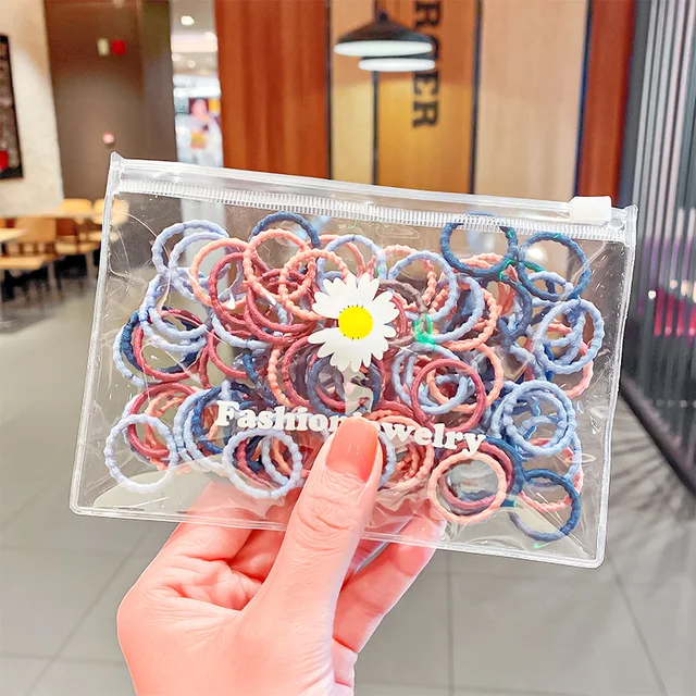 50/100 Pcs/Box New Children Cute Colors Soft Elastic Hair Bands Baby Girls Lovely Scrunchies Rubber Bands Kids Hair Accessories bear bag-1-100 Pcs