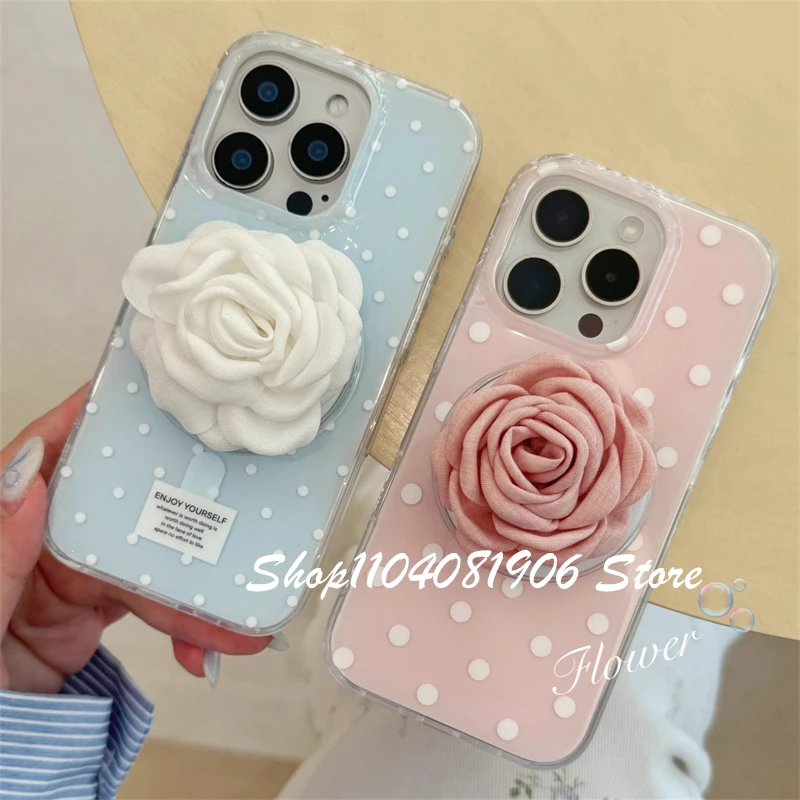 귀여운 3D 장미꽃 자석 홀더 폰 스마트톡 스마트톡 스탠드 아이폰 16용 맥세이프 액세서리 스마트톡