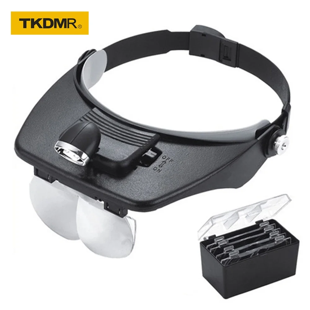 Head Mounted Illuminating Glasses Magnifier with 2 Led Lights 4 Adjustable Lens Loupe Magnifying Glass For Tool Repai Toys Gift