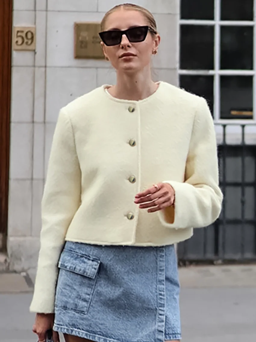 Casual Fashion Long Sleeve Cardigan Coat For Women Patchwork Elegant Slim Solid Cropped Top Streetwear Women's Outwear New