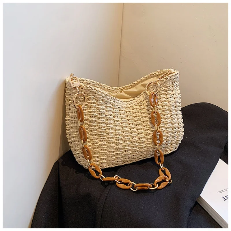 حقيبة نسائية صيفية كاجوال منسوجة يدويًا بسلسلة تحت...