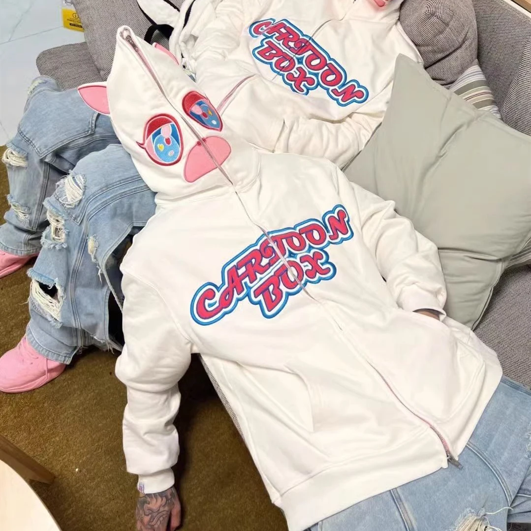 

Y2K Zipper Hoodie Women Kawaii Harajuku Loose Oversized Jacket Coats Teenage Cartoon Ear Funny Couples Japan Fashion Streetwear