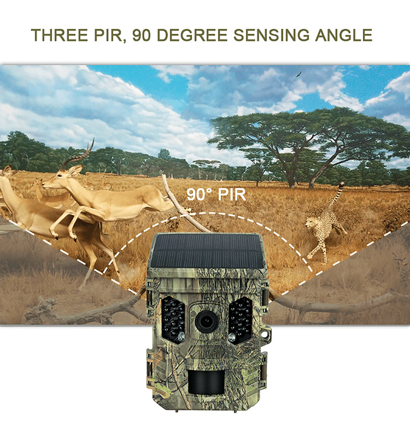 HIFAM 32MP Trail Camera, Solar Panel Trail Cam with 2.0&rdquo; HD TFT Screen Hunting Camera for Wildlife Monitoring Mini Game Camera