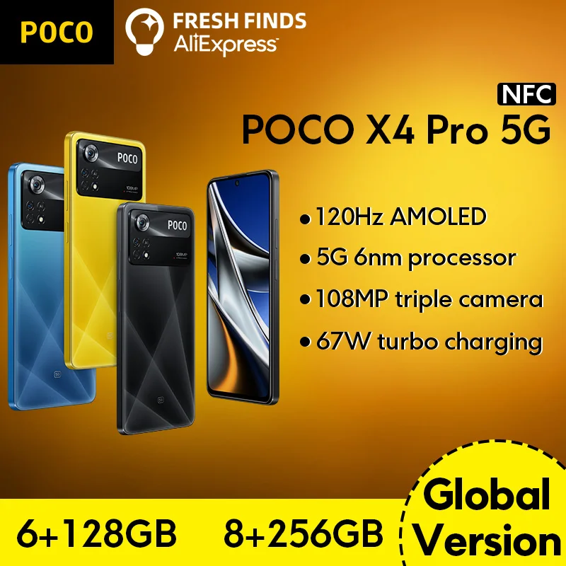 Глобальная версия POCO X4 Pro 5G NFC смартфон 6 / 8GB 128GB 256GB сотовый телефон AMOLED 120Hz 67W