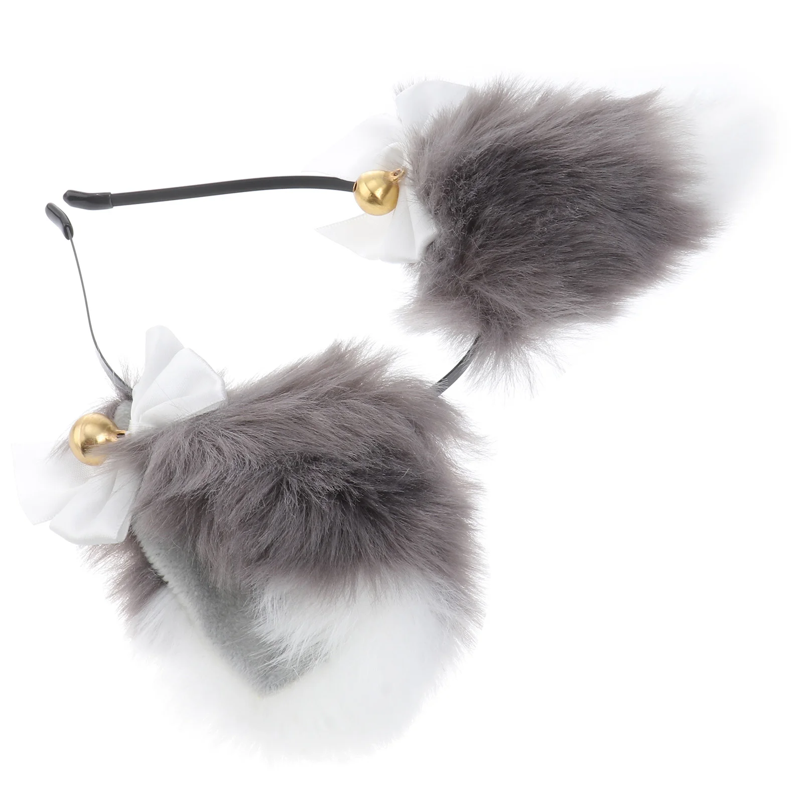 

Cat Ear Bell Headband Hair Hoop Animal Accessory for Party Headdress Plush Hairband White