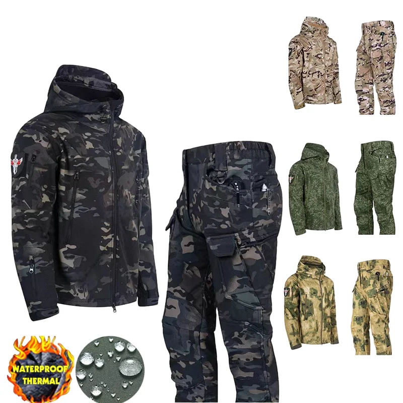 WinterAutumnTacticalElasticMenFleeceJacketsWaterproofSuit