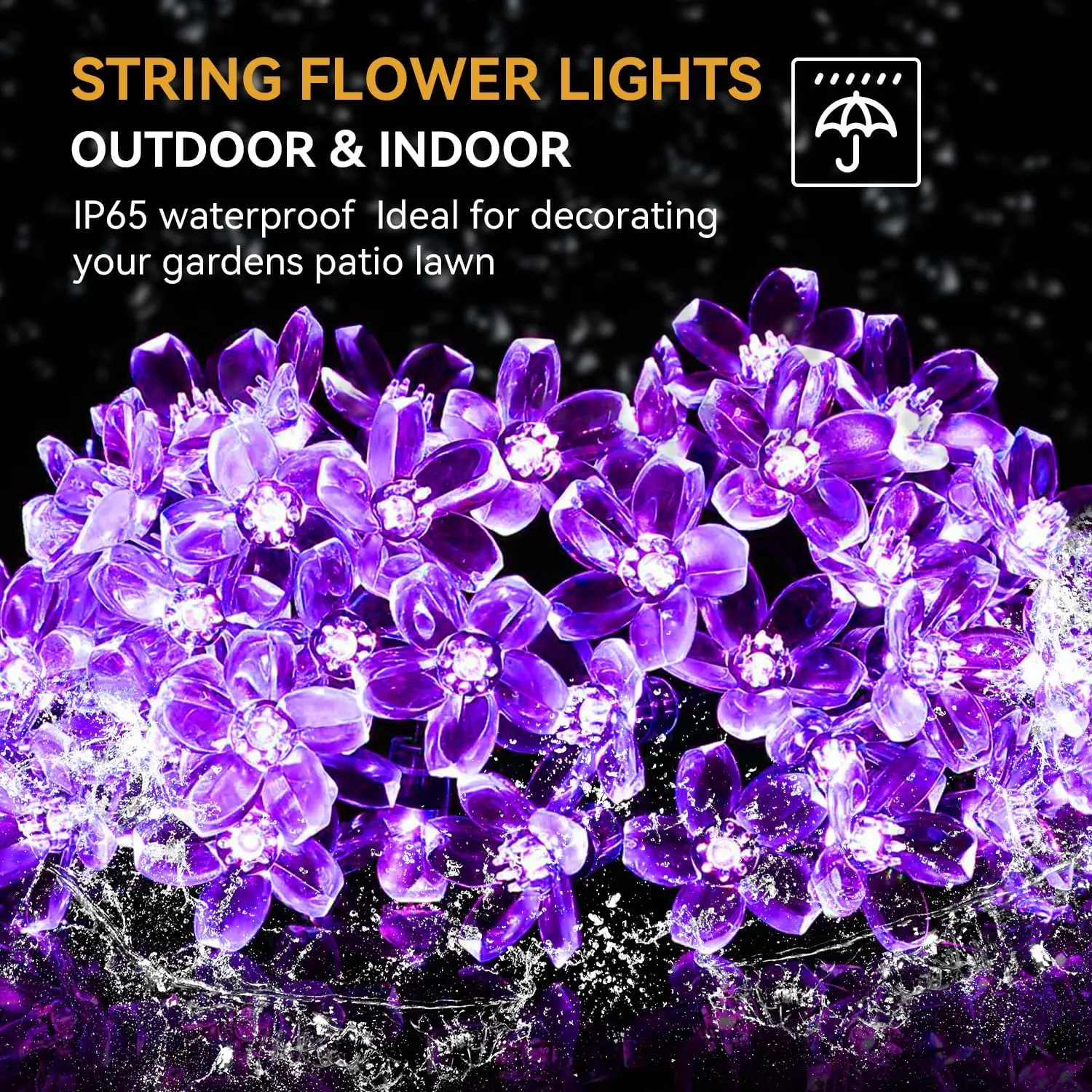 Solar LED Cherry Blossom String Lights with 8 Lighting Modes for Outdoor Garden and Christmas Decor
