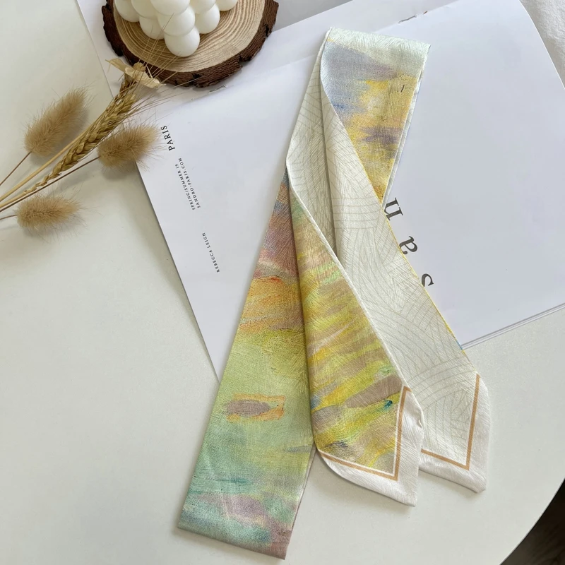Oil Painting Printed Long Hairband Skinny Neck Scarfs Women Headbands Fashion Hair Scarves Wrist Ribbon Bag Scarf For Women 3
