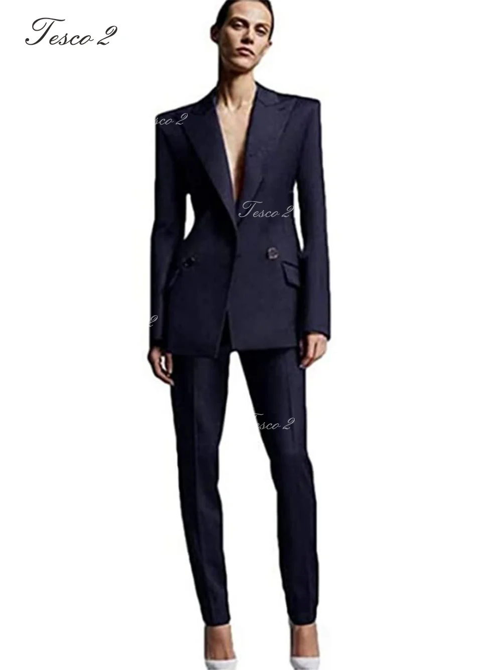 Fashion Women Suit Slim Fit Peak Lapel Jacket Tight Pants  Office Workplace Lady Suit For Wedding Party Wear