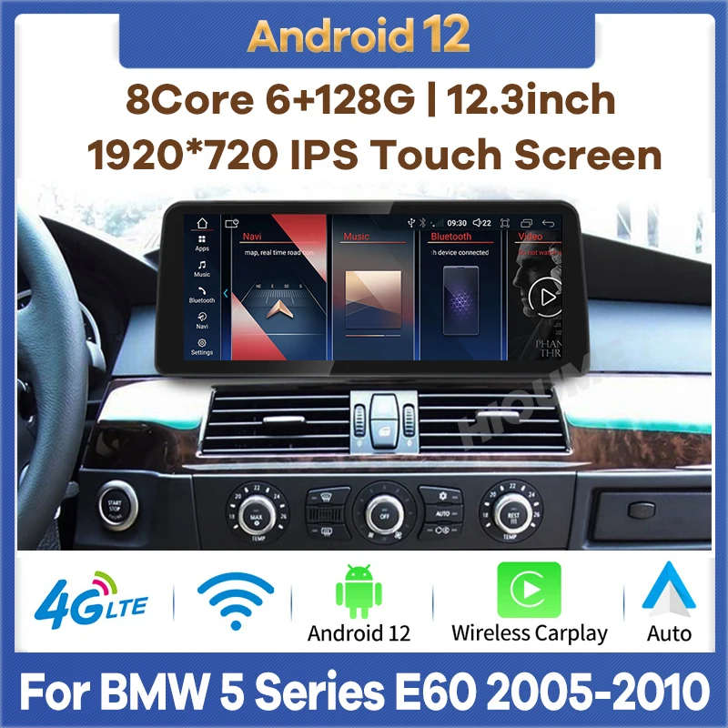 

12.3" Android 13 8Core Car Multimedia Player GPS Radio for BMW 5/3 Series E60 E61 E62 E63 E90 E91 Auto Stereo Video CarPlay