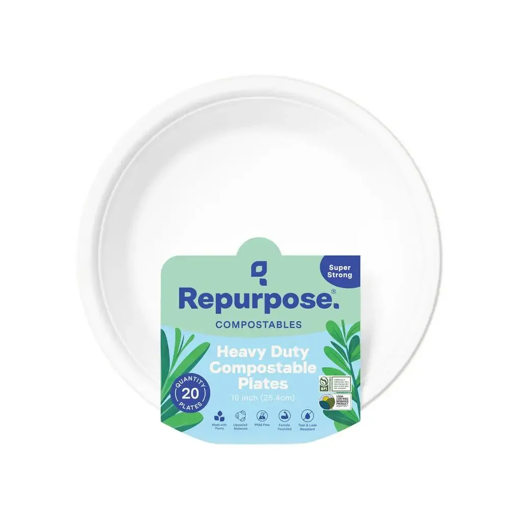 Eco-Friendly 10" Plant-Based Compostable Dinner Plates 20-Pack PFAS-Free Biodegradable Plates