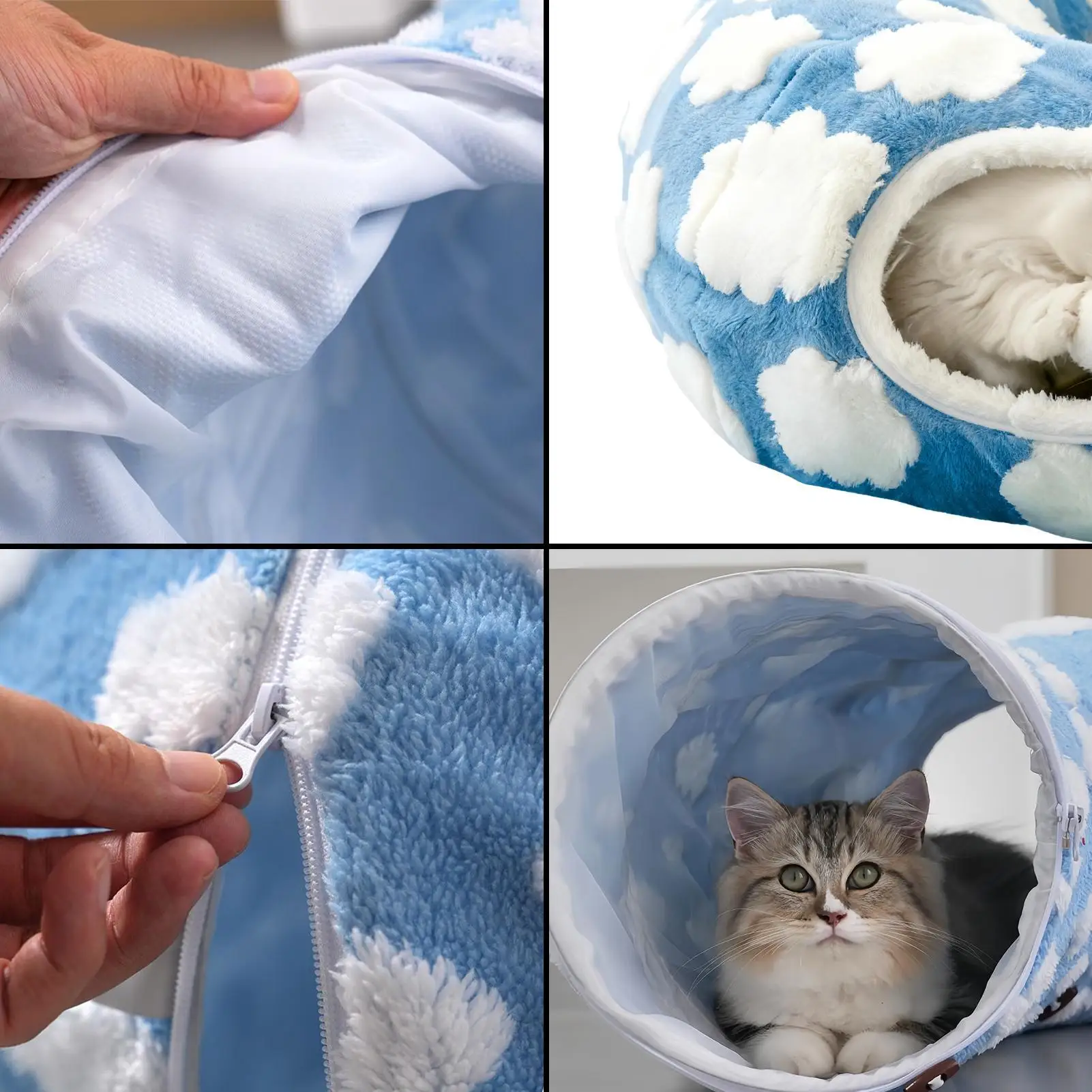 Cat Tunnel Bed Washable Cute Nest Tunnel Cat Bed Cave Interactive Toys For Kitten Puppy Small Dog Bunny Pet Enrichment Indoor