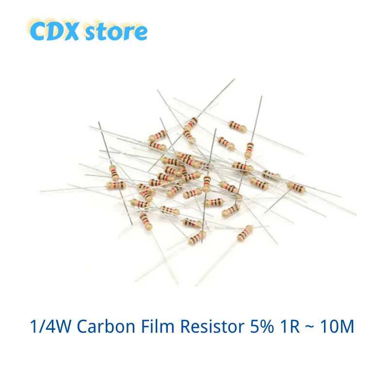 

100PCS 1/4W Carbon Film Resistor 5% 1R ~ 10M 0R 10R 100R 220R 330R 1K 2.2K 3.3K 4.7K 10K 22K 47K 100K 1M 0 10 100 220 330 ohm