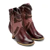Sexy Ankle Boots for Women Patchwork Purple Red Genuine Leather Women Boots 6.8CM Handmade Comforable Square Heel Botas Mujer