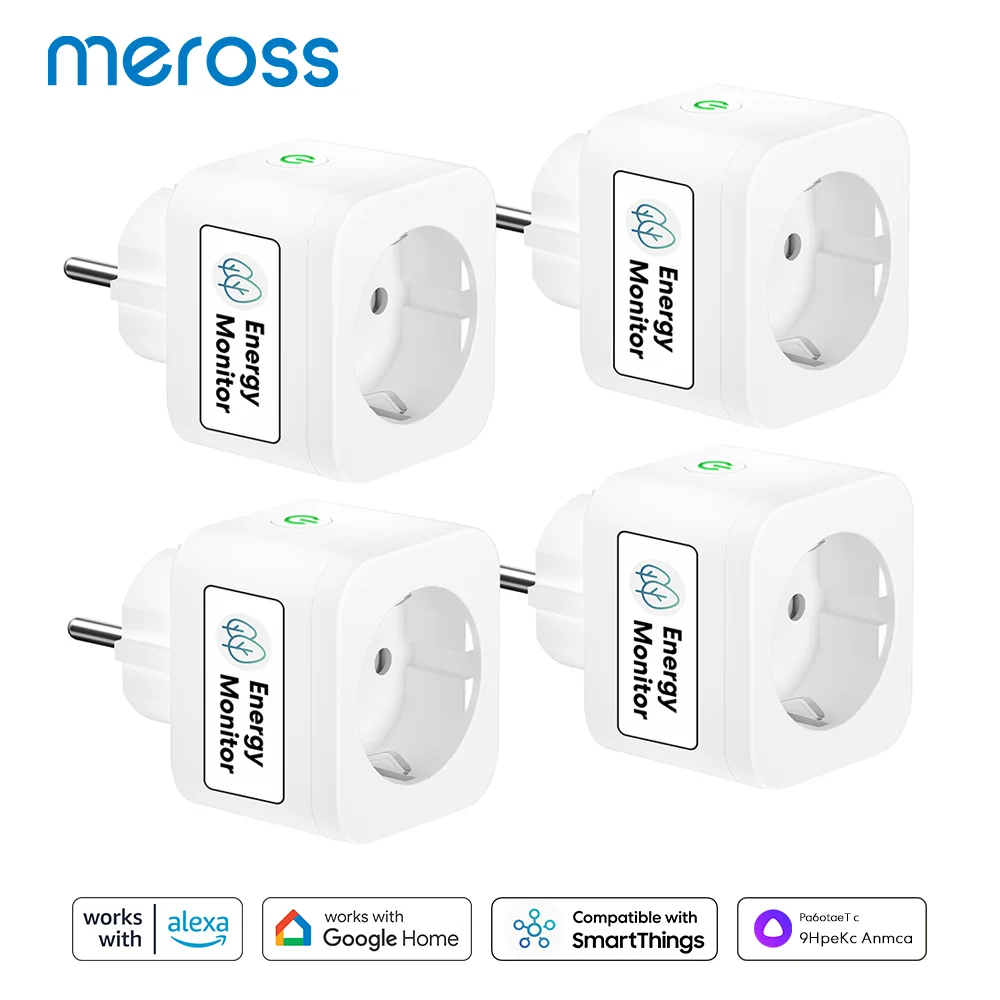 Meross-tomada de Tomada Inteligente Monitoramento de Energia Configuração Bluetooth Tomada ue 16a Wifi Funciona com Alexa Google Home Smartthings