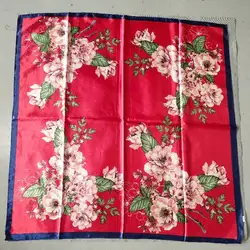 Elegant Navy Blue Silk Scarf with Chinese Rose Design - Large Square Ladies' Fashion Accessory (Red peony)