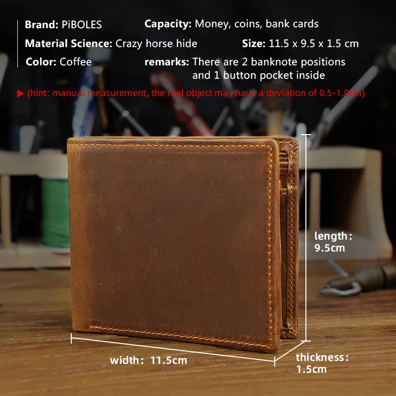 2022 Crazy Horse Leather Wallet Genuine Leather Short Bifold Men Purse Credit Card Holder With Coin Pocket Portable Money Bag