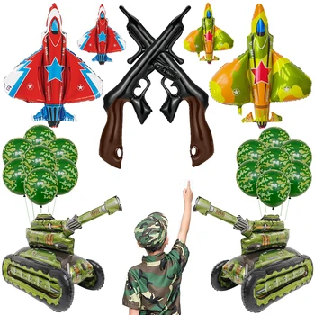 Military Camouflage Party gonfiabile in PVC Gun puntelli Foil Tank Plane Balloon Camo Paper Bag per ragazzi Army Birthday Decoration Toys 1