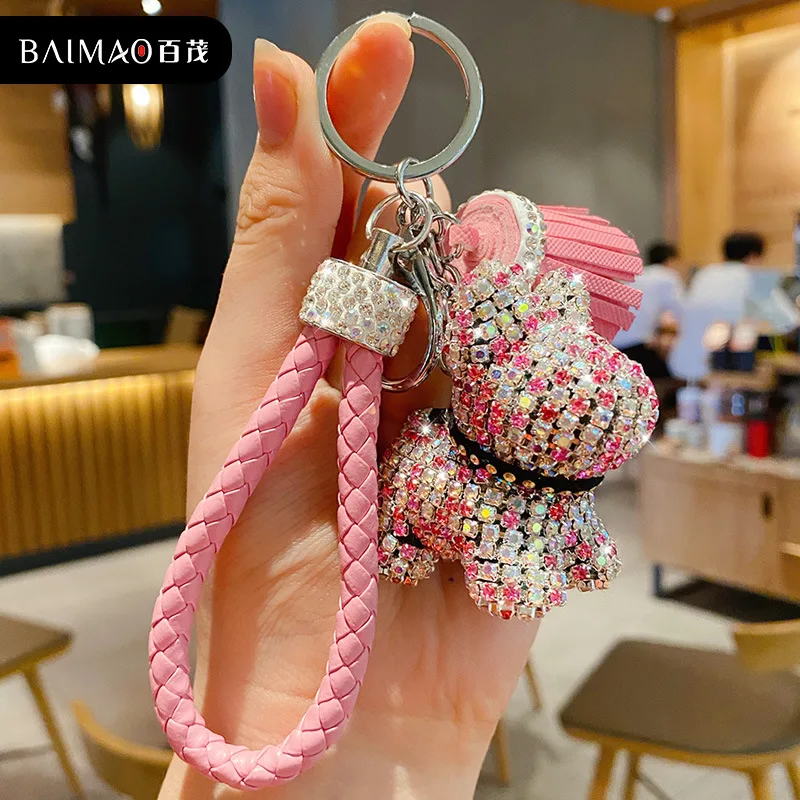 Luxury Car KeyChains - Minnie/Bear Keychain with Pom Pom - USA Seller