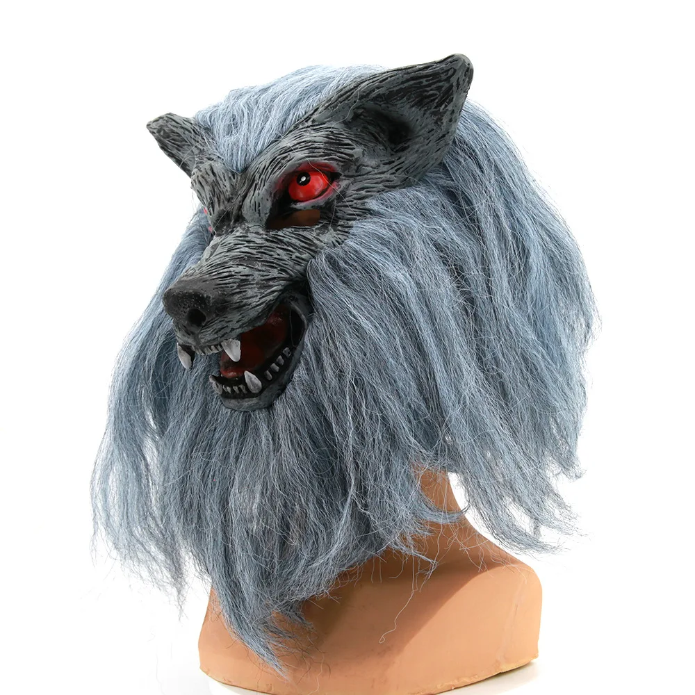 Werewolf Wig Mask Cosplay Horror Anime Realistic Wolf Latex Helmet Full Face Headgear Halloween Masquerade Party Costume Prop