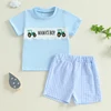 Baby Clothing Boy Summer Outfit Tractor Letter Embroidery Short Sleeve Tops Plaid Elastic Waist Shorts 2 Piece Set 2