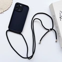 Adjustable Lanyard Silicone Crossbody Phone Case with Necklace Strap - Soft Cover - 15PROMAX (Black)