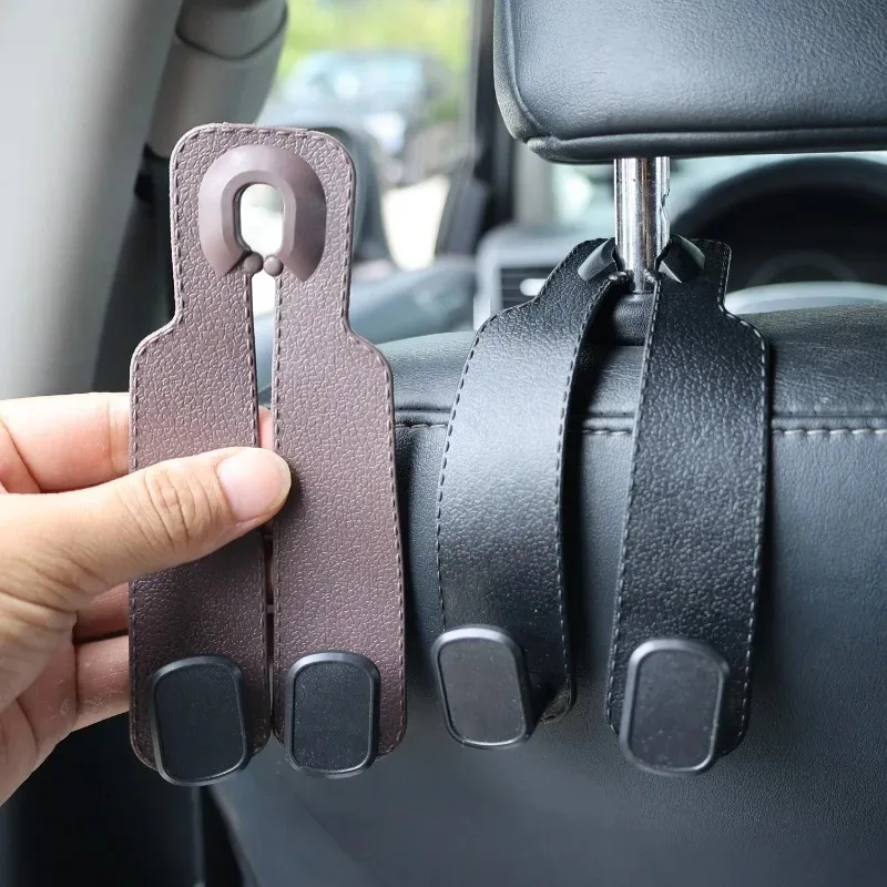 Car Seat Back Leather Hook Stylish Design Anti-Scratch Auto Headrest Storage Hanger Car Interior Hook for Handbag Purse Coat