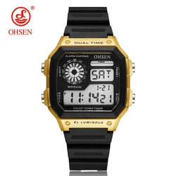 White Classic Waterproof Digital Sports Watch - Blue Edition (Gold Watch)