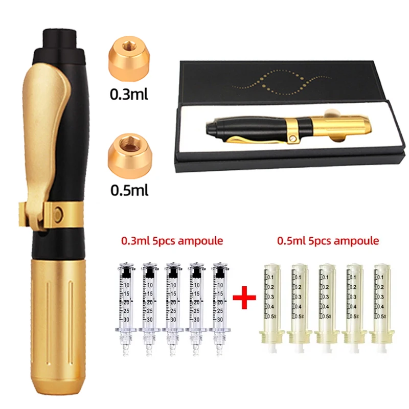 2 IN 1 0.3 And 0.5ML Hyaluron Pen Hyaluronic Acid Lip Filler Injection Pen No Needle Atomizer Anti Wrinkle Water Syringe