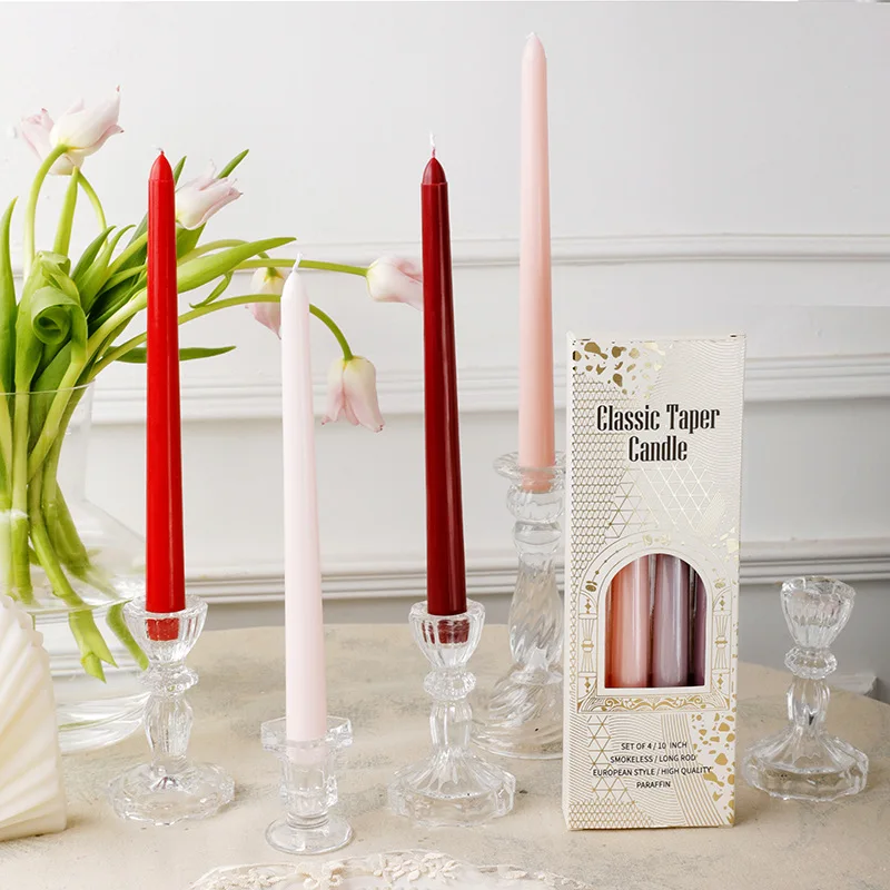 Set Of 4 Coloured Taper Candles Long Unscented For Weddings_voghion.com