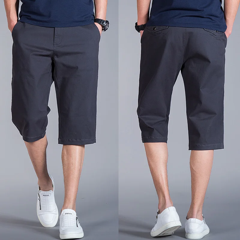 Summer Thin Men's Loose Casual Elastic Pure Cotton Calflength Pants New Style Pockets Black