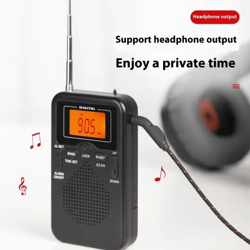 대형 LCD 화면 디지털 알람 시계 라디오로 작동되는 뛰어난 수신 배터리를 갖춘 M5TD FM 휴대용 라디오