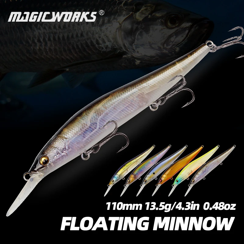 Magic Works 110mm 13.5g Floating Minnow Jerkbait Fishing Lures Long Cast Wobblers Artificial Bait for Bass Pike Lure Hard Baits
