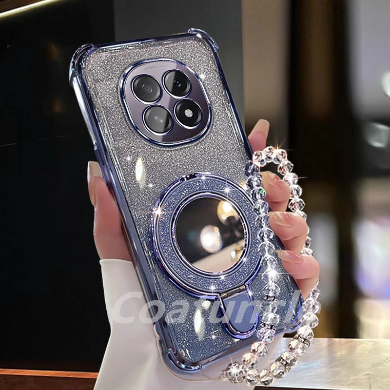 Glitter Plating Mirror Phone Case with Magnetic Holder and Bracelet Cover
