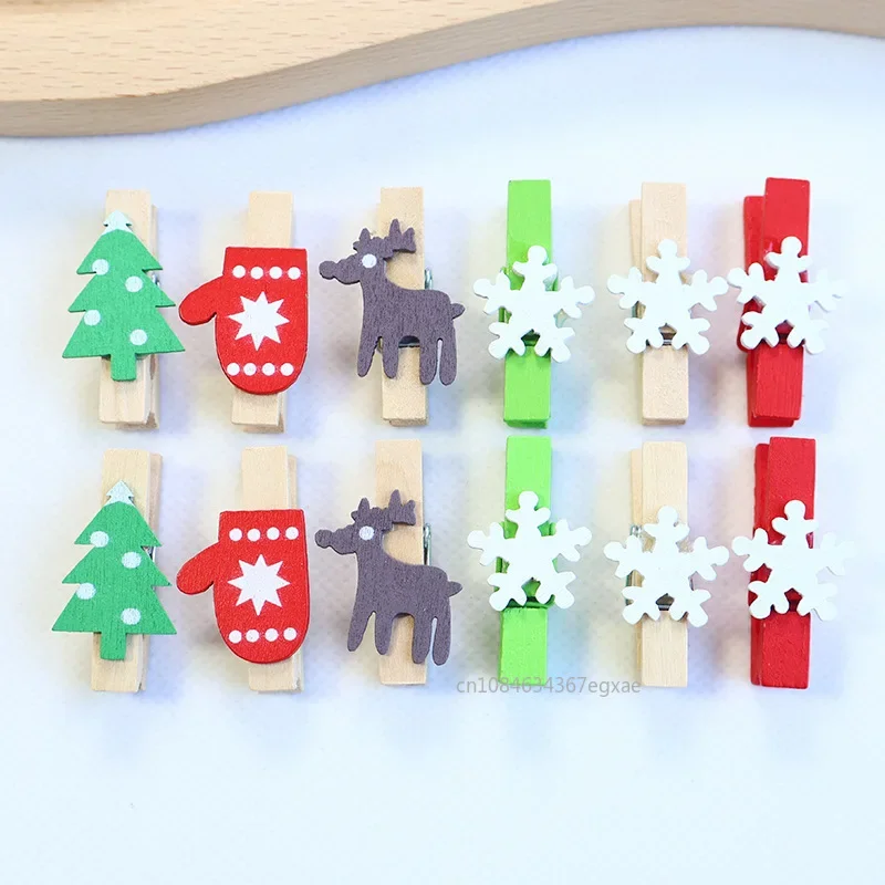 10pcs Christmas Wooden Clips New Year Party Decoration Photo Wall Clip DIY Christmas Ornaments Decorations for Home Xmas Tree