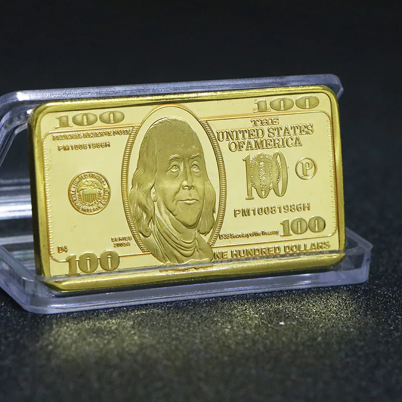1 Uds. Lingotes de 100 dólares de EE. UU., barra de oro de 24k, moneda de Metal americana, barras de oro USD con Gif