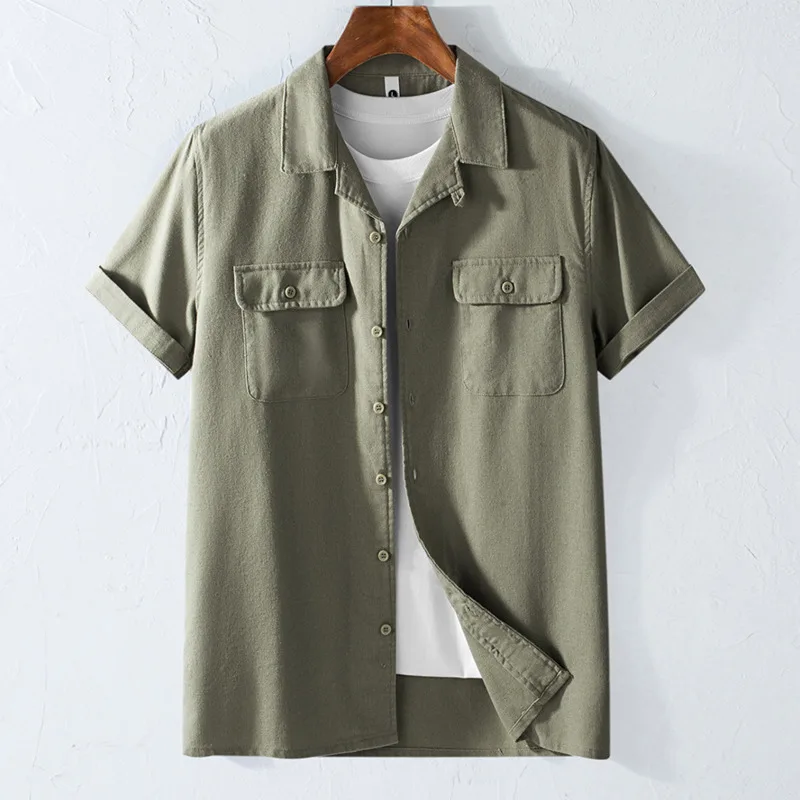 Men's summer artistic youth versatile loose and simple Japanese style small fresh basic casual retro collar short sleeved shirt
