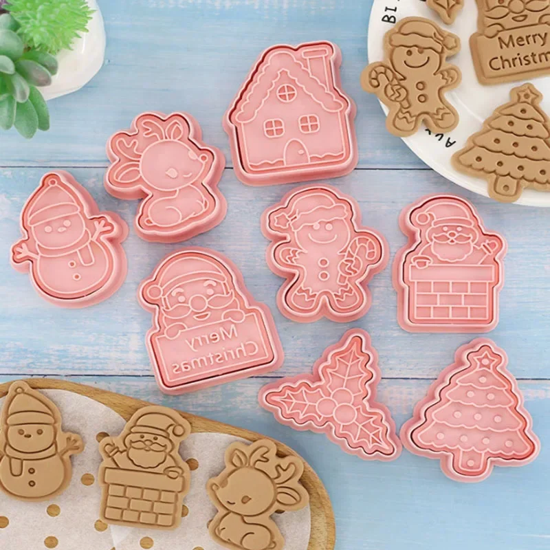cookie cutter 8Pcs Christmas Santa Claus Snowflake Cookie Molds Biscuits Embosser Stamp Baking Accessories Decoration