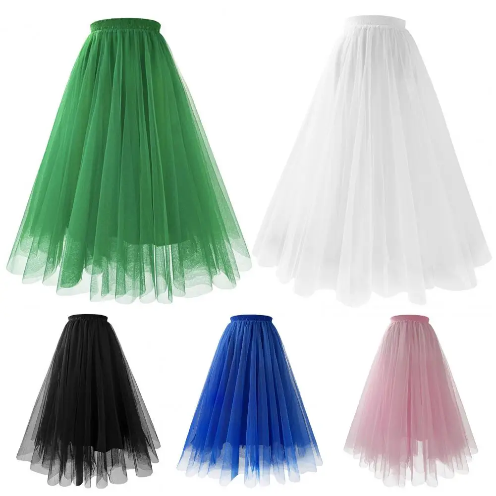 

Pleated A-line Skirt Elegant Women's High Waist Mesh Gauze Pleated A-line Maxi Tulle Skirt for Prom Summer Special Occasions