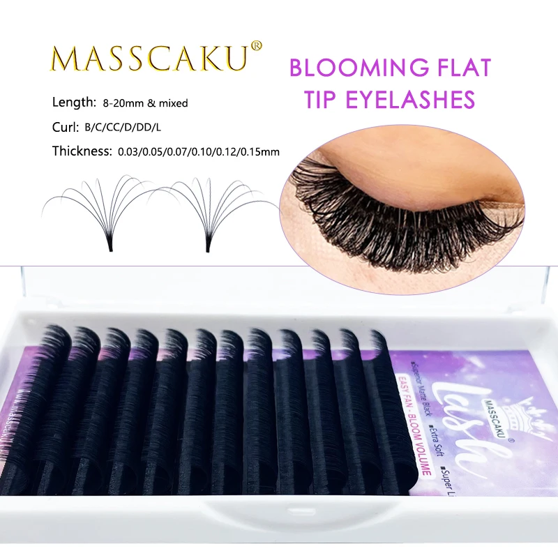 

MASSCAKU volume sets so easy fans tray silk lash C/CC/D/DD curl blooming natural eyelash automatic flowering lashes extension