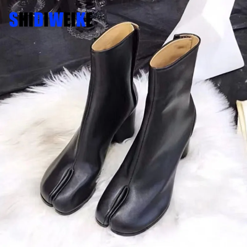 Sdwk New Silver Tabi Boots Split Toe Chunky Tacco Alto Stivali Da Donna In Pelle Zapatos Mujer Moda Autunno Scarpe Da Donna Botas Mujer