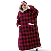 150/180cm Winter Thick Blanket Extra Plush Hoodie Lengthened Large Pocket Imitation Cashmere Home Coat Fleece TV Blanket 1pc 6