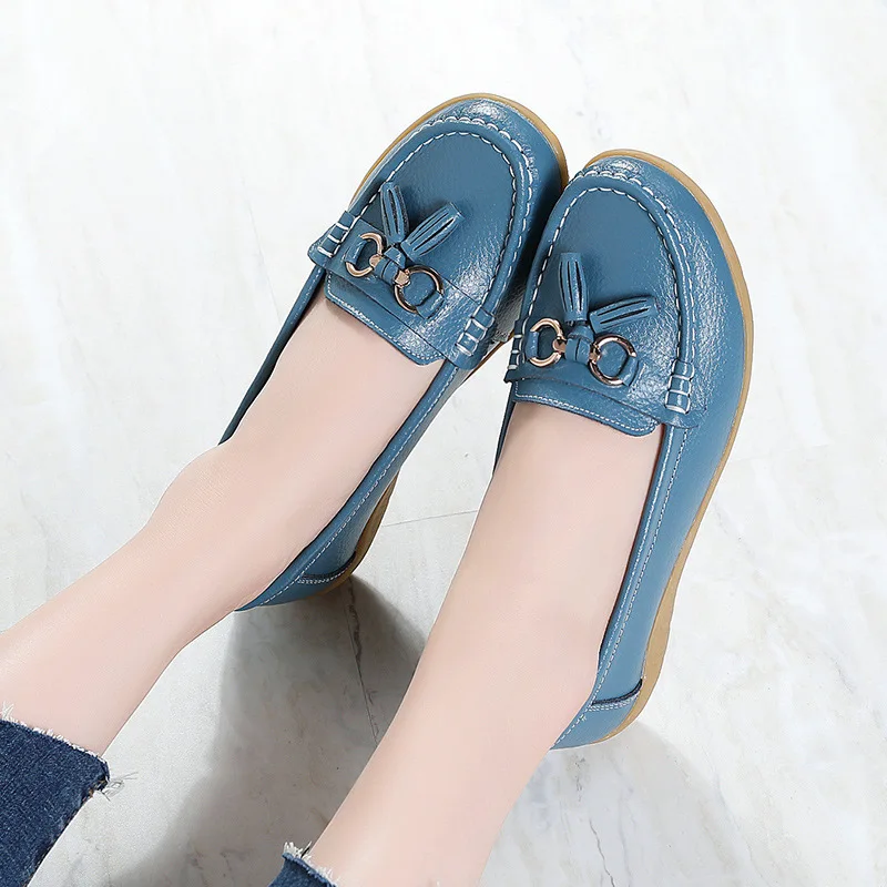 

2023 Casual Thick Platform Women Spring Autumn Wedges Shoes Soft Bow Mom Shoes Solid Flats Non-Slip 3cm Med Heels Size 42 43 44