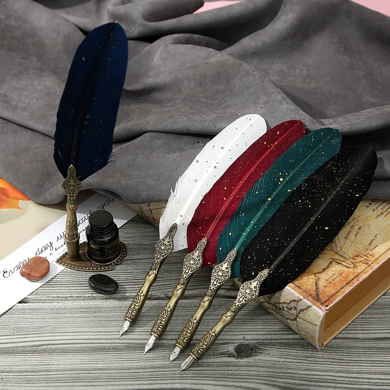 Calligraphy Feather Dip Pen with 2 Nib Set Quill Fountain Writing Pen Gift Box