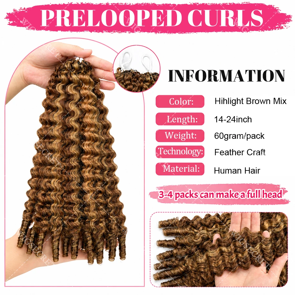 Honey Blonde Highlight Burmese Curly Crochet Human Hair For Braids Pre-Separated Knotless Ombre Miracle Knots Feather Human Hair 4