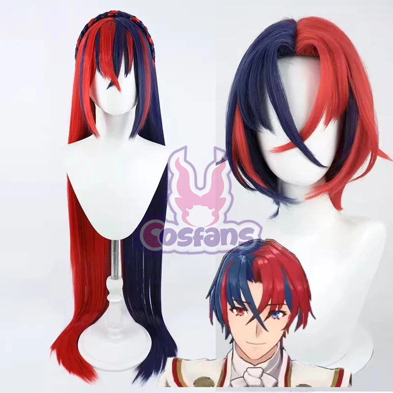 

Fire Emblem Engage Alear Cosplay Wig 30cm Short Straight Blue And Red Men Wigs Heat Resistant Game Male Headwear