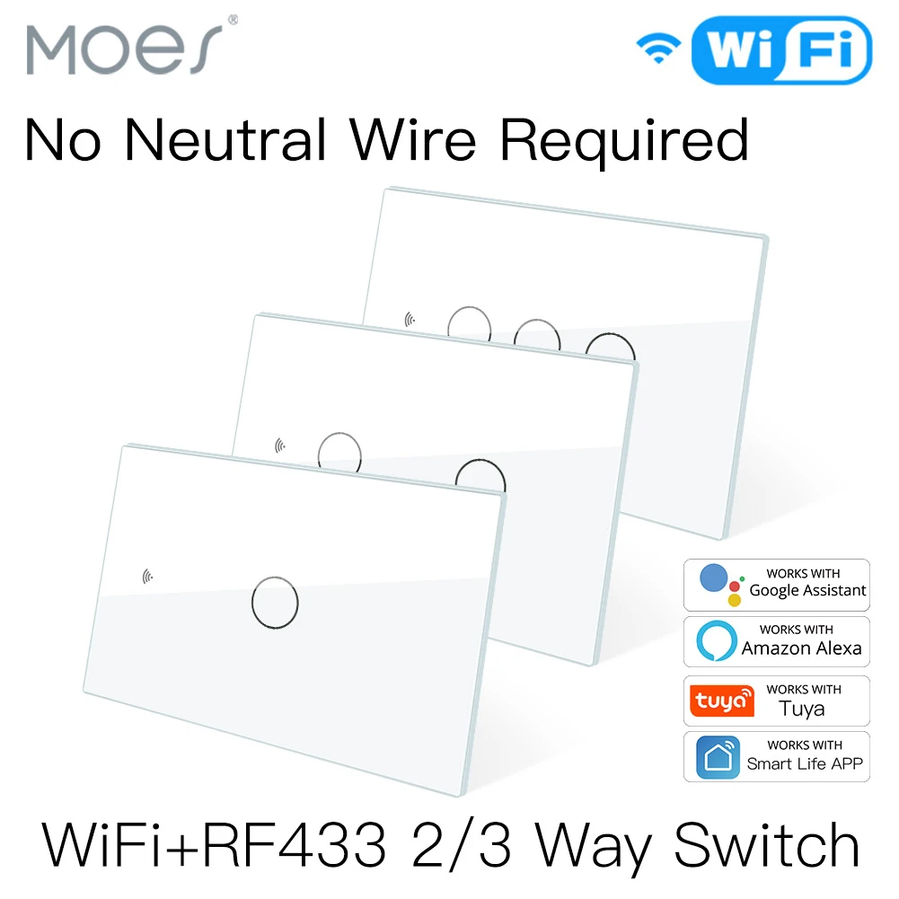 MOES WiFi inteligentny włącznik światła RF433 bez przewodu neutralnego pojedynczy ogień inteligentne życie Tuya kontrola aplikacji współpracuje z Alexa Google Home 110/220V 1 MOES WiFi inteligentny włącznik światła RF433 bez przewodu neutralnego pojedynczy ogień inteligentne życie Tuya kontrola aplikacji współpracuje z Alexa Google Home 110/220V 1